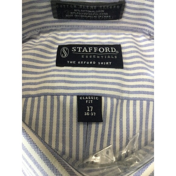 Stafford Button Down Oxford Shirt~Long Sleeves~Blue Stripes~Mens XL 17 36-37 NEW - Picture 5 of 5